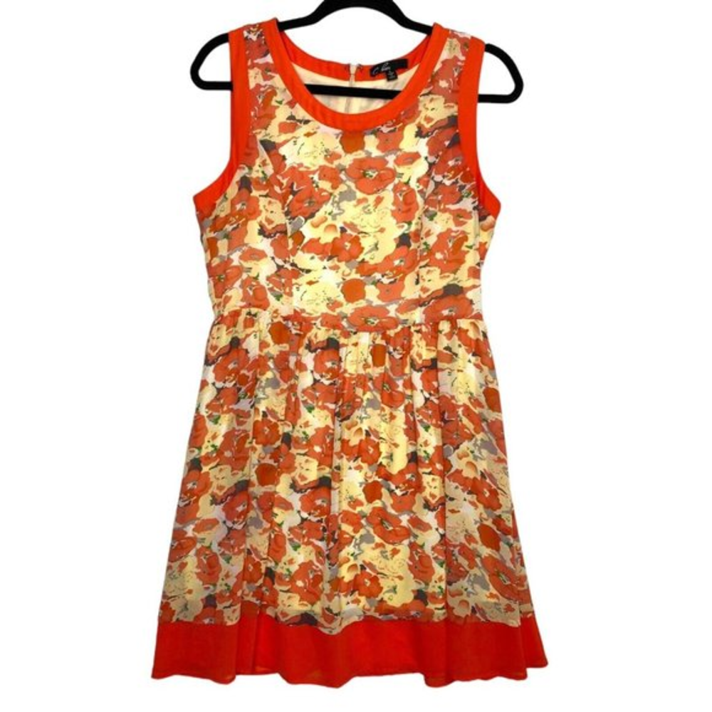 Women's C Luce Sheath Dress‎ Floral Red Orange Lined Baby Shower Wedding Large